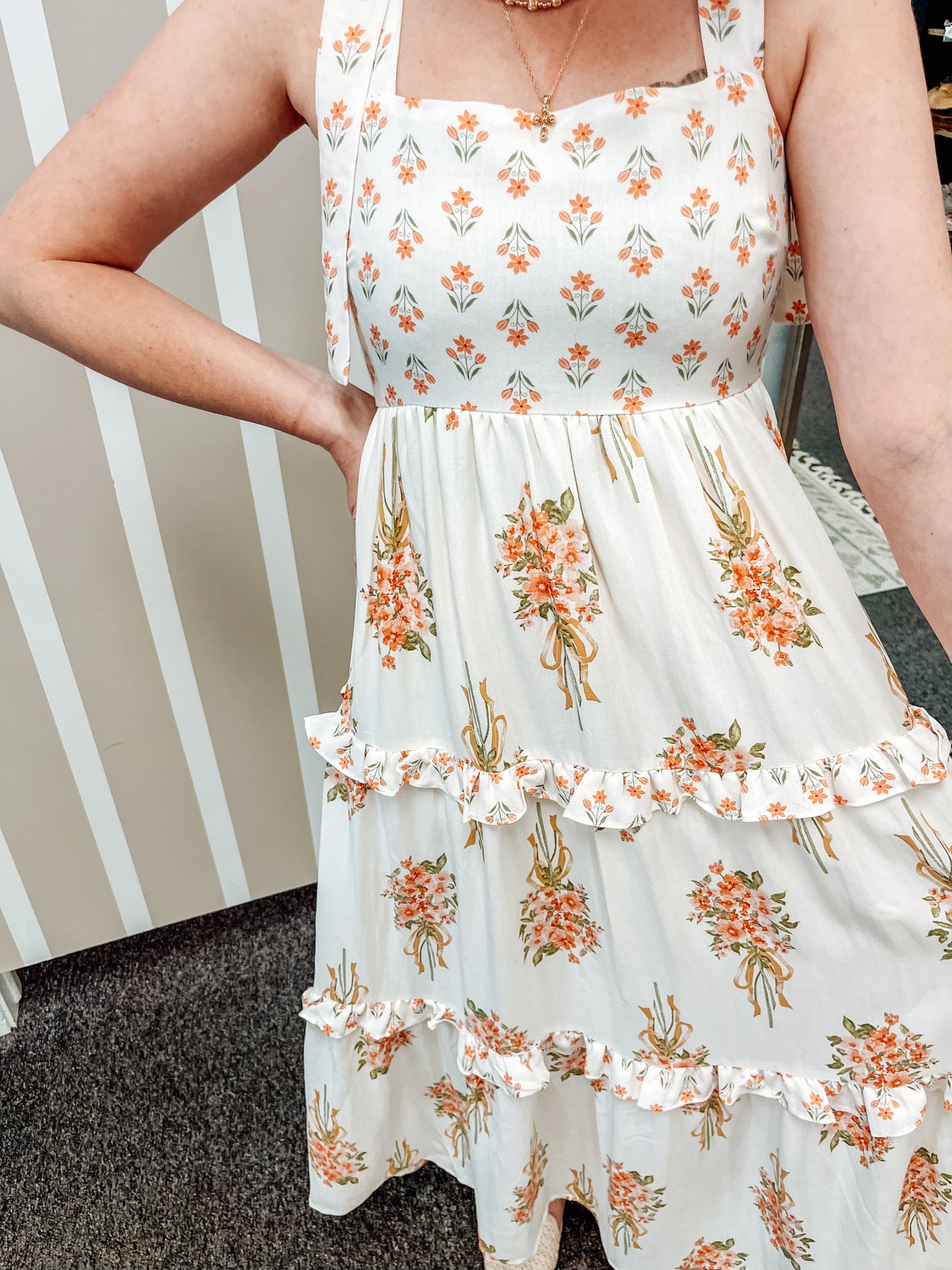 Floral Bouquet Empire Tiered Dress