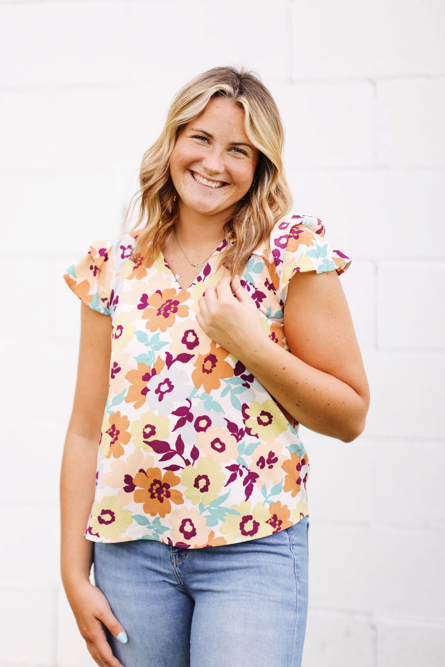 Fall Flowers Top-Ivory