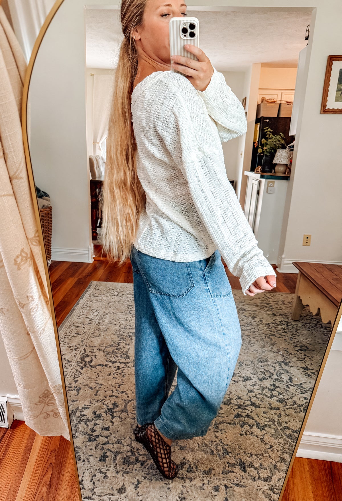 Vanilla Cream Open Weave V-Neck Top