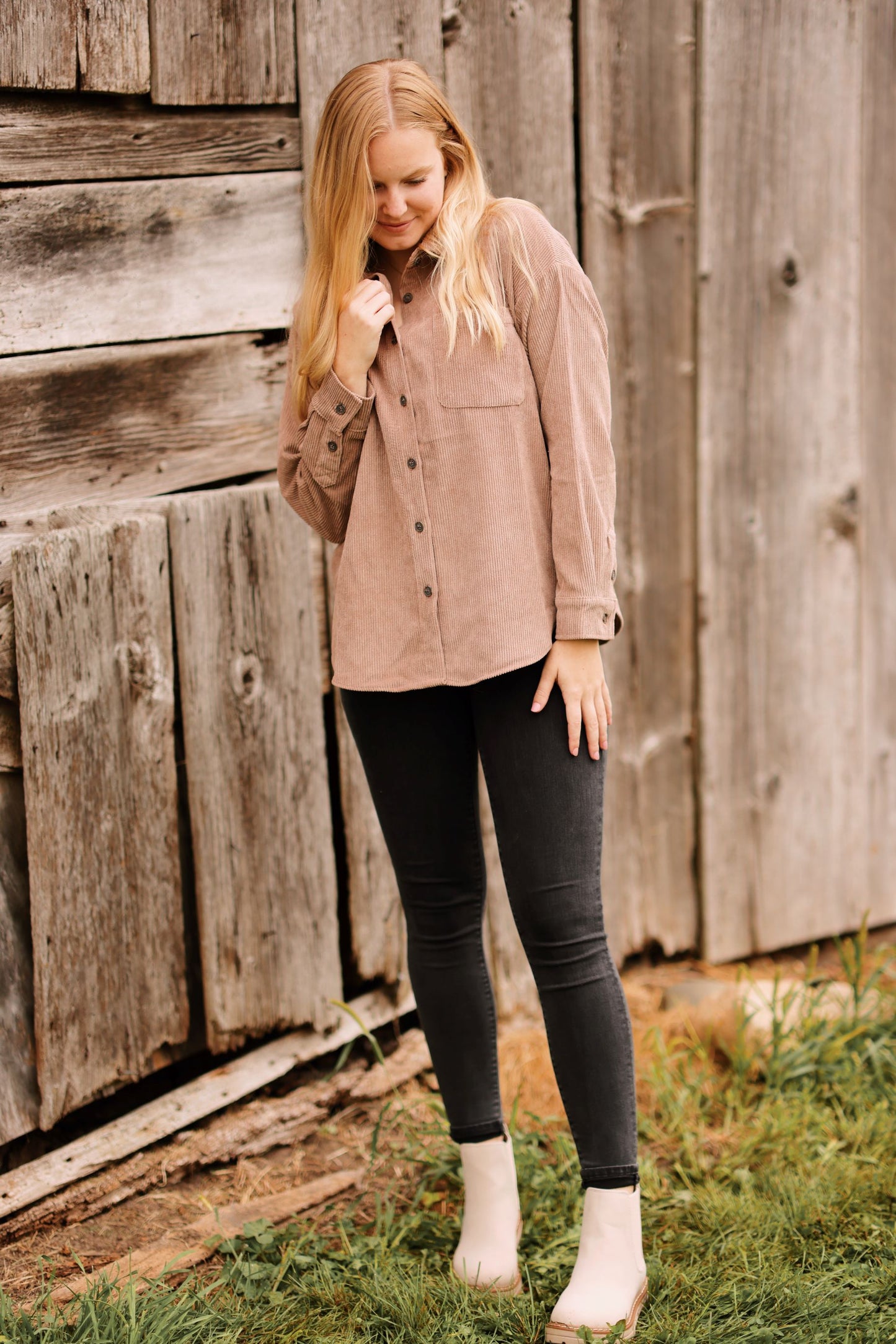 Style Me Chic Corduroy Button Up-Light Mocha (S-3X)