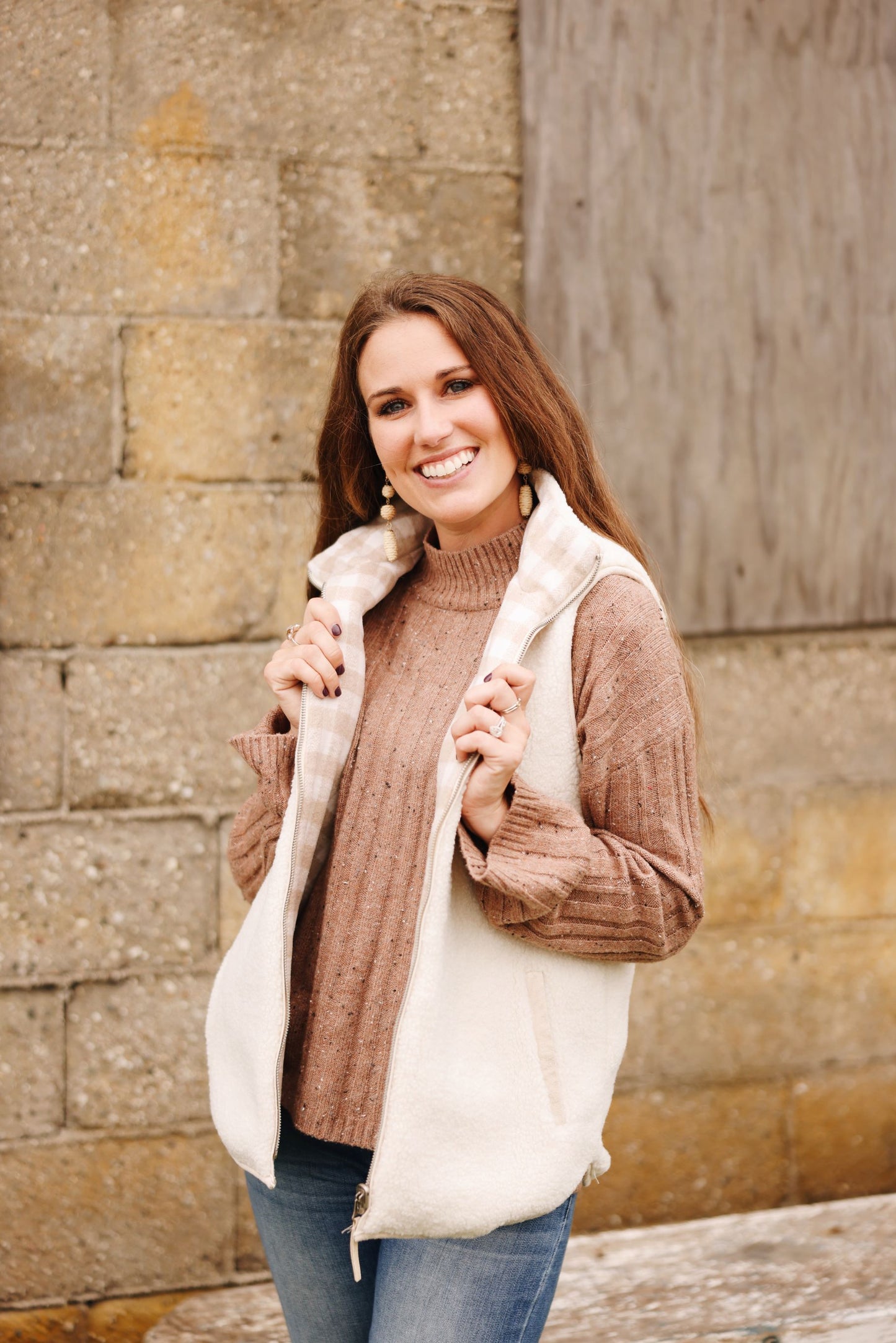 Wearing You Forever Reversible Plaid Vest-Taupe