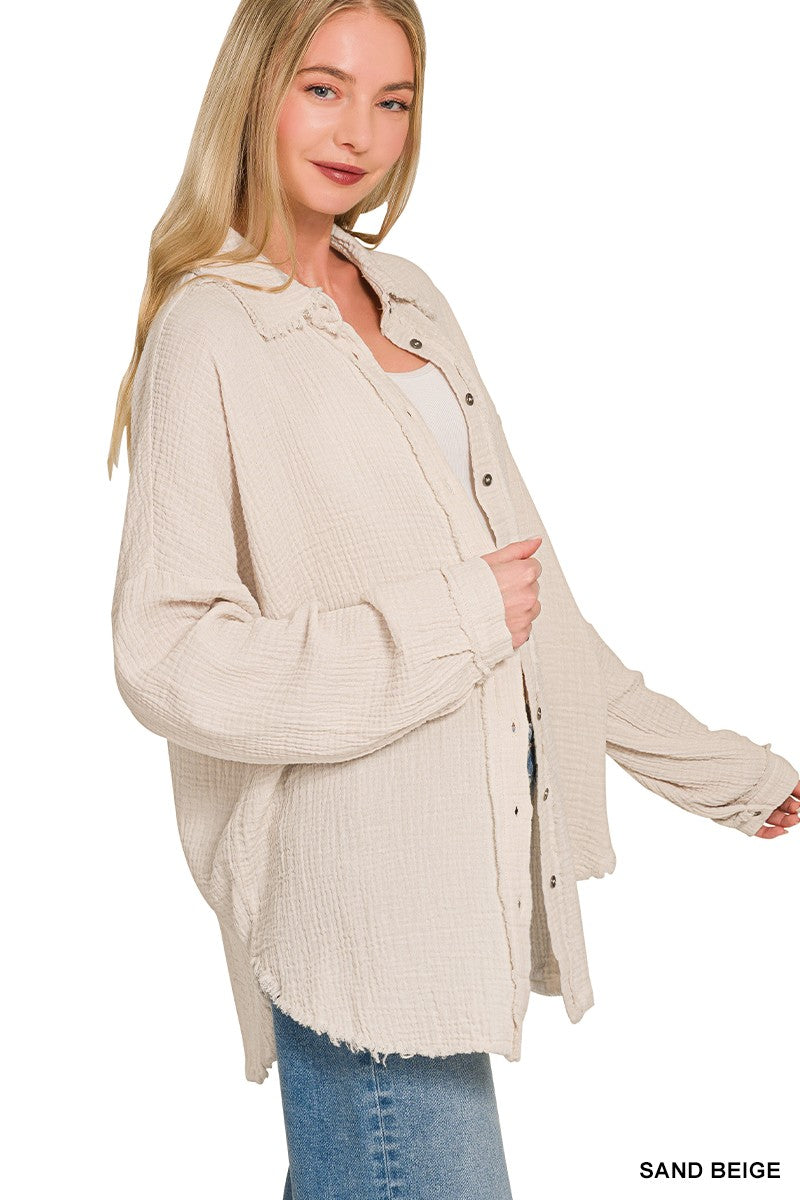 Easy Fit Gauze Button Up Top