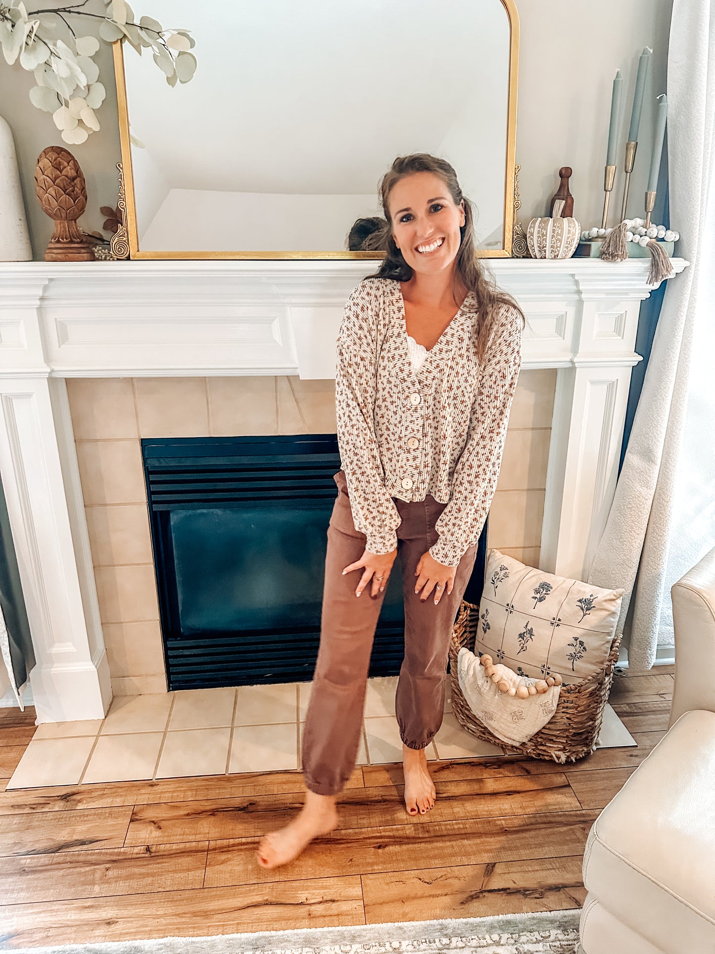 Rustic Bloom Waffle Knit Cardigan