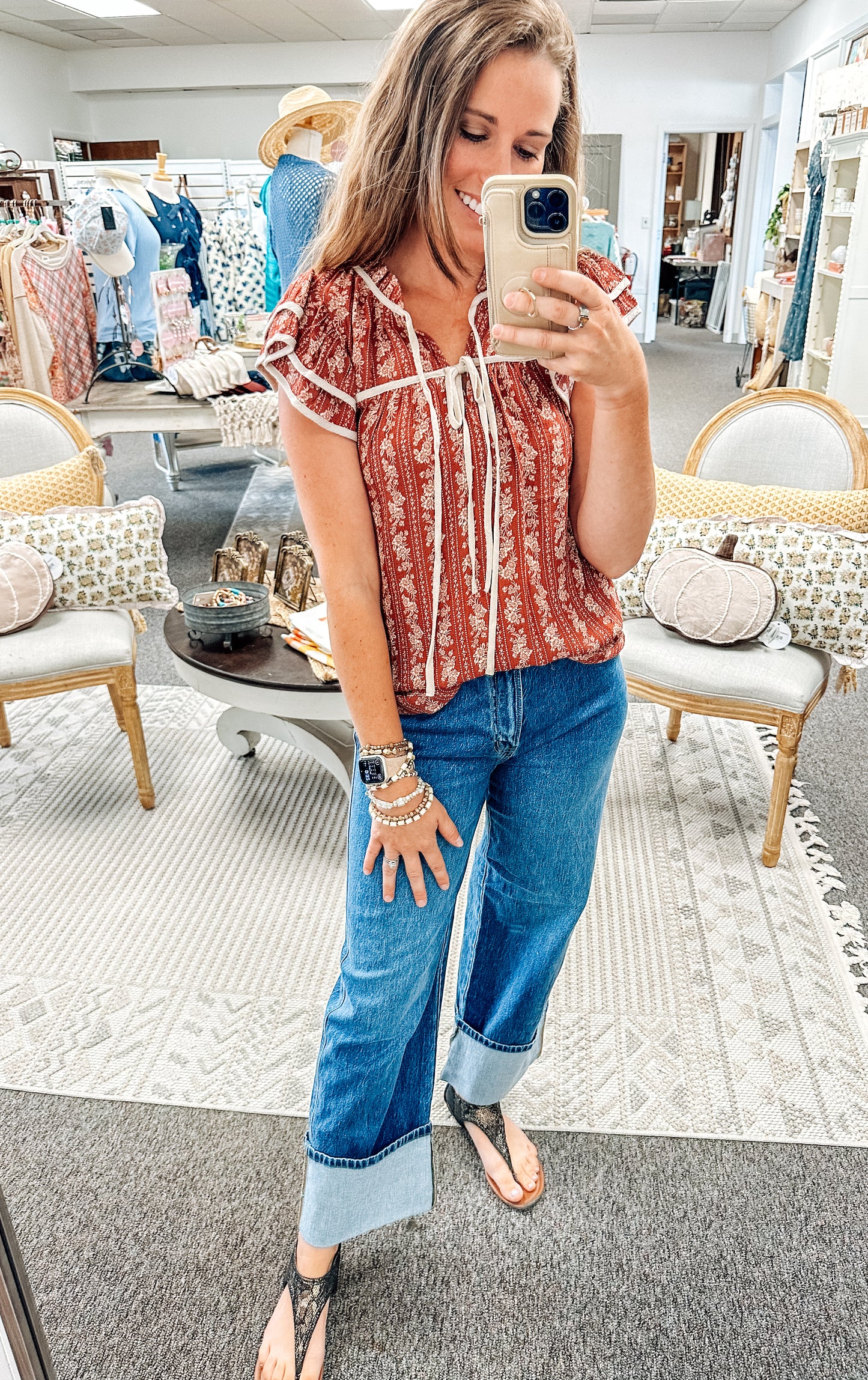 Moody Fall Striped Blouse-Burgundy (S-3X)