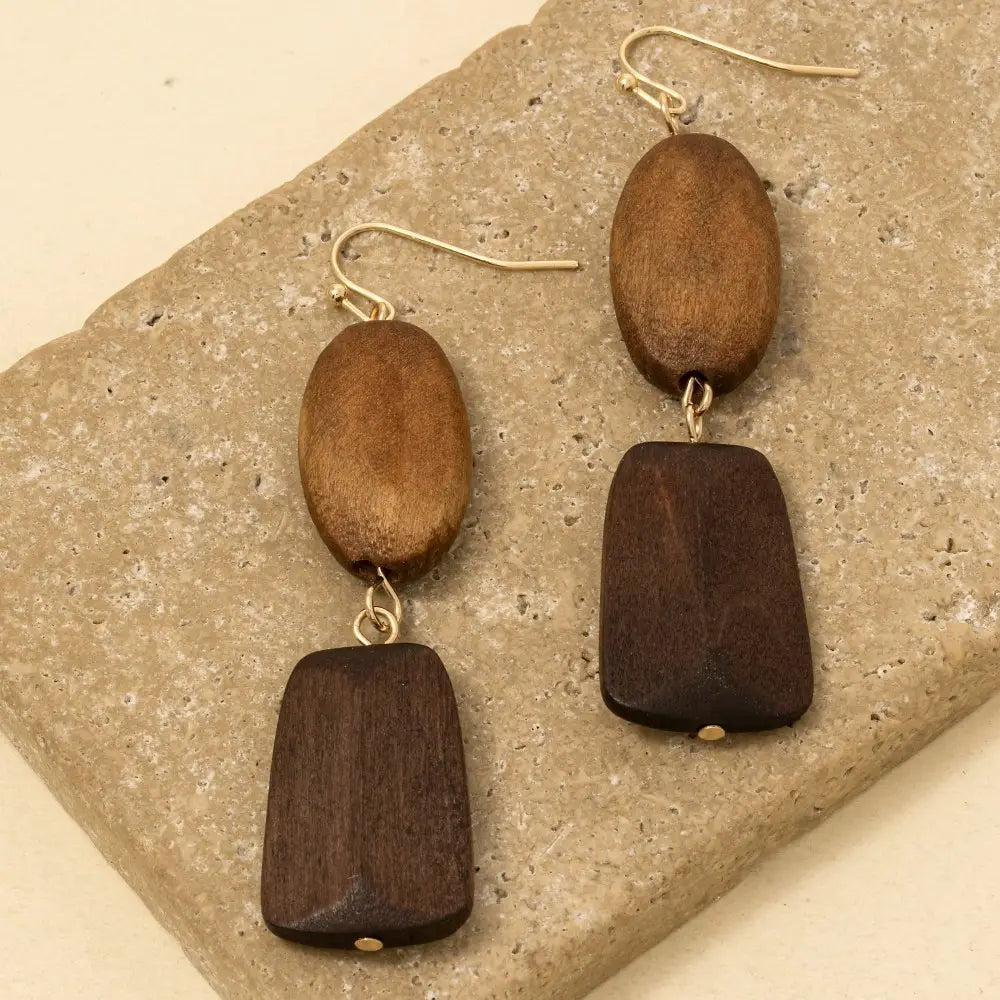 Tiered Chunky Wooden Beads Dangle Earrings