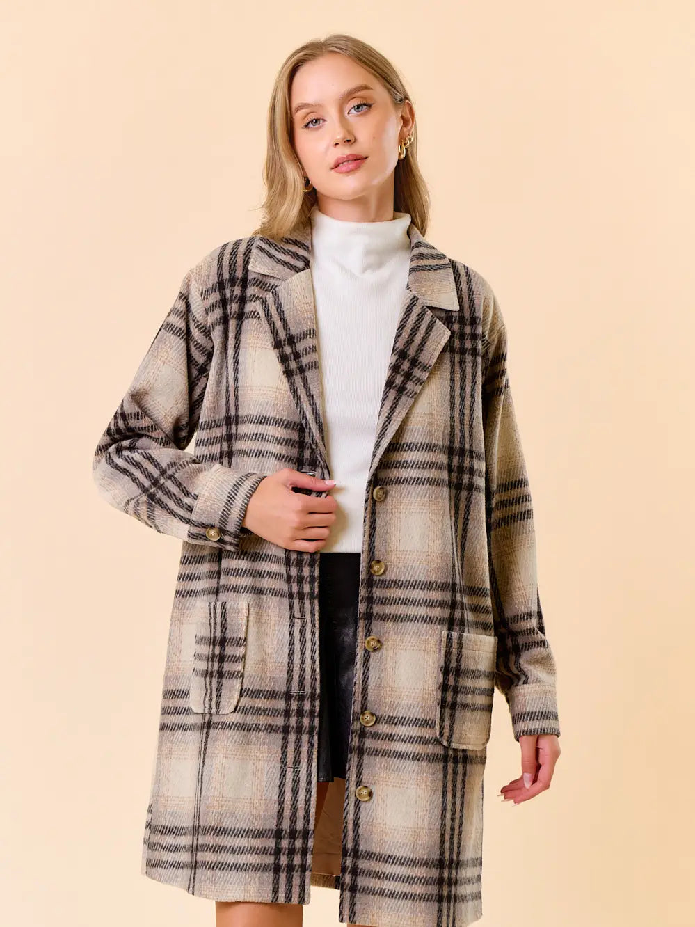 Oxford Plaid Button Up Coat