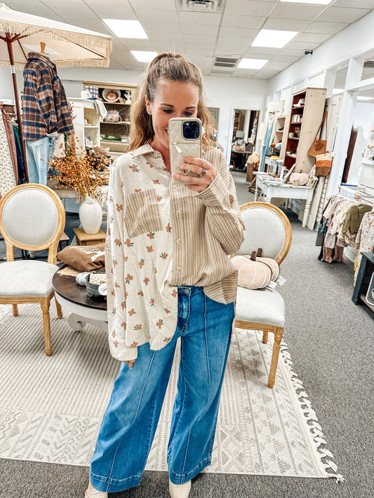All Mixed Up Print Button Up (S-XL)
