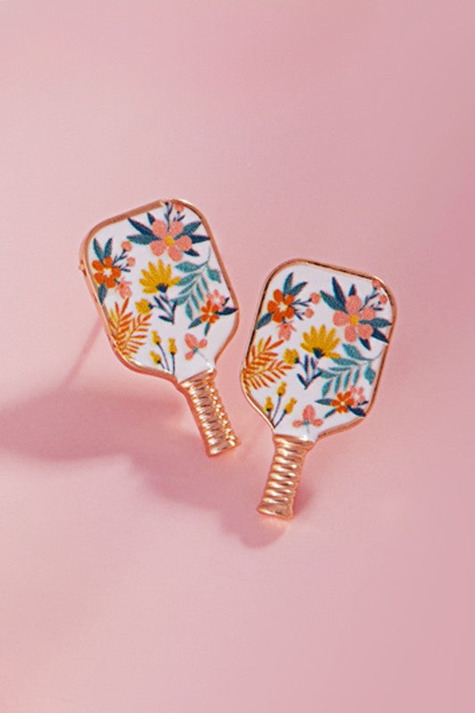 Floral Pickleball Stud Earrings