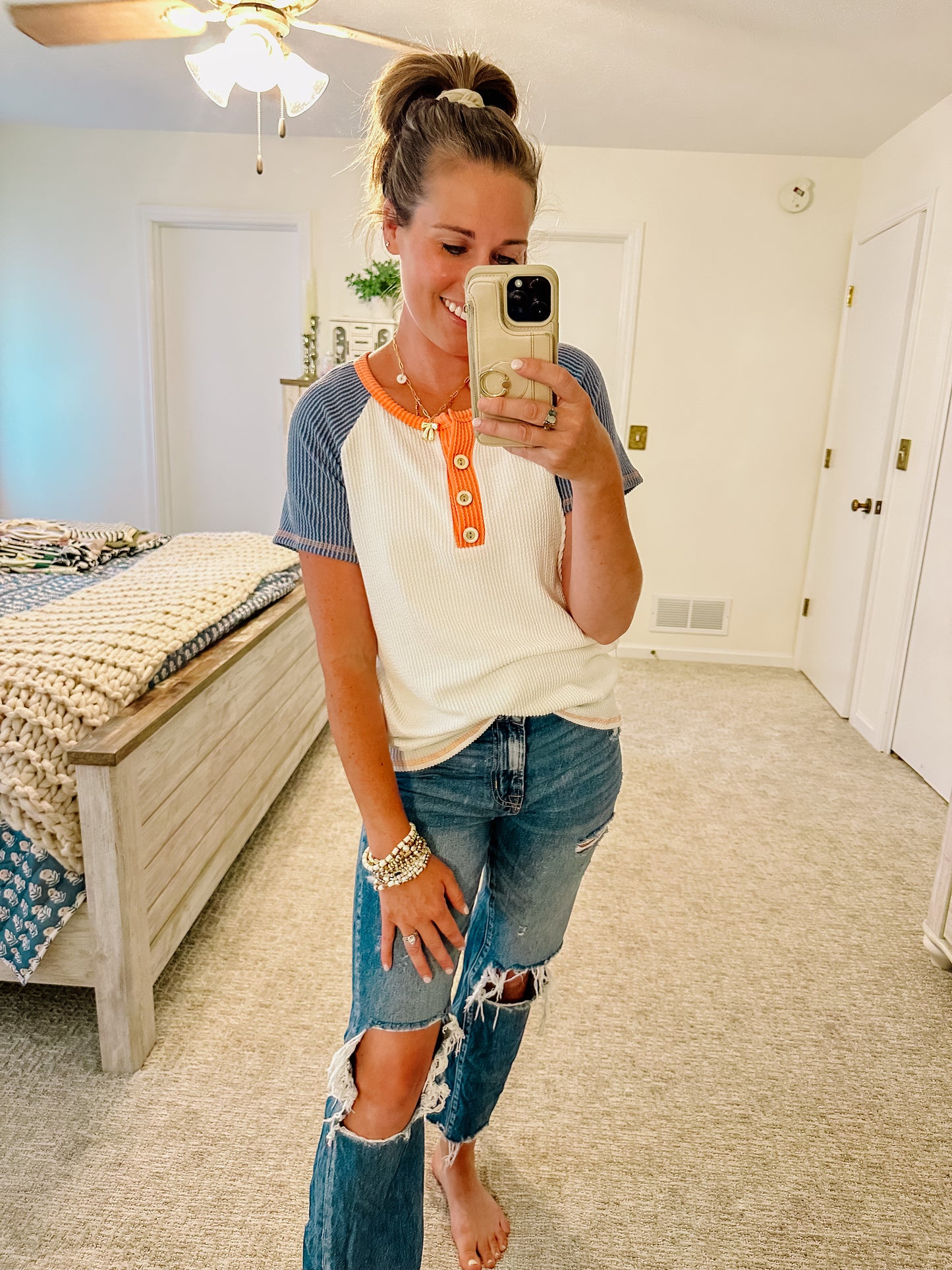 Take Me To The Ballgame Henley Top (S-XL)