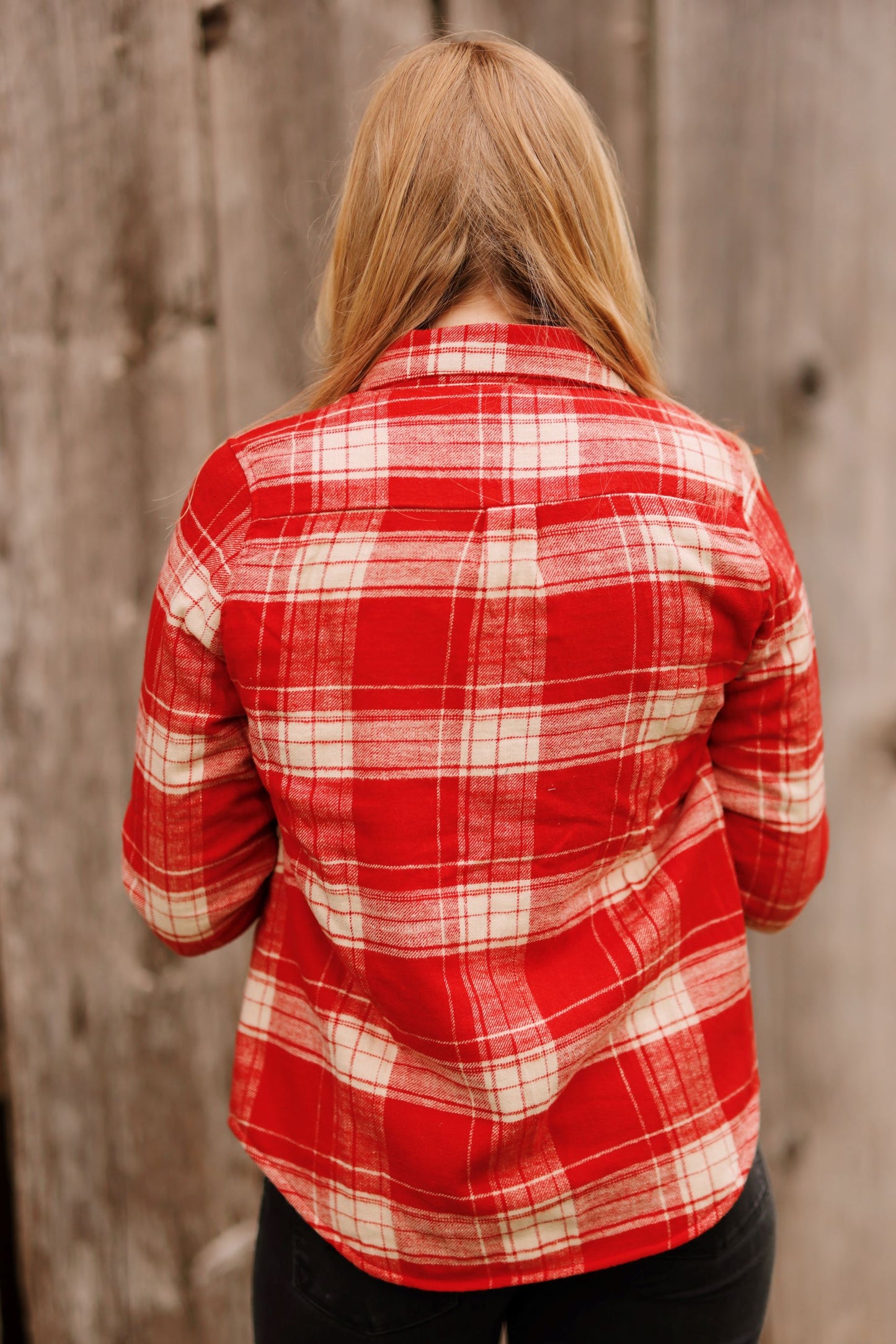Holiday Fever Fleece Plaid Shacket-Red