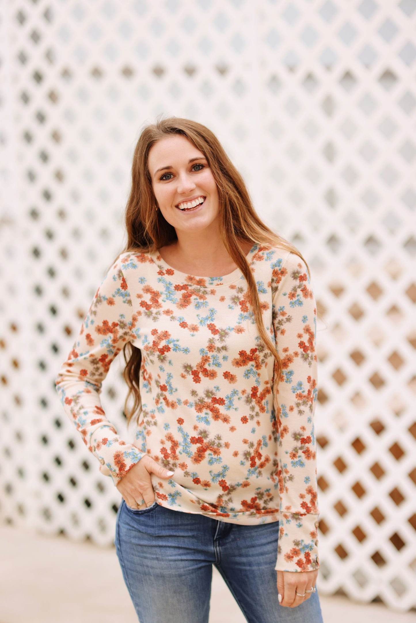 Posy Print Floral Top-Taupe
