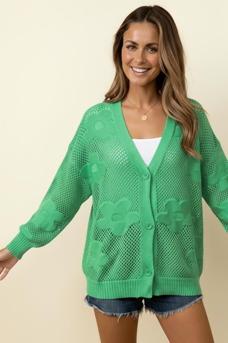 Green Glow Open Knit Cardigan