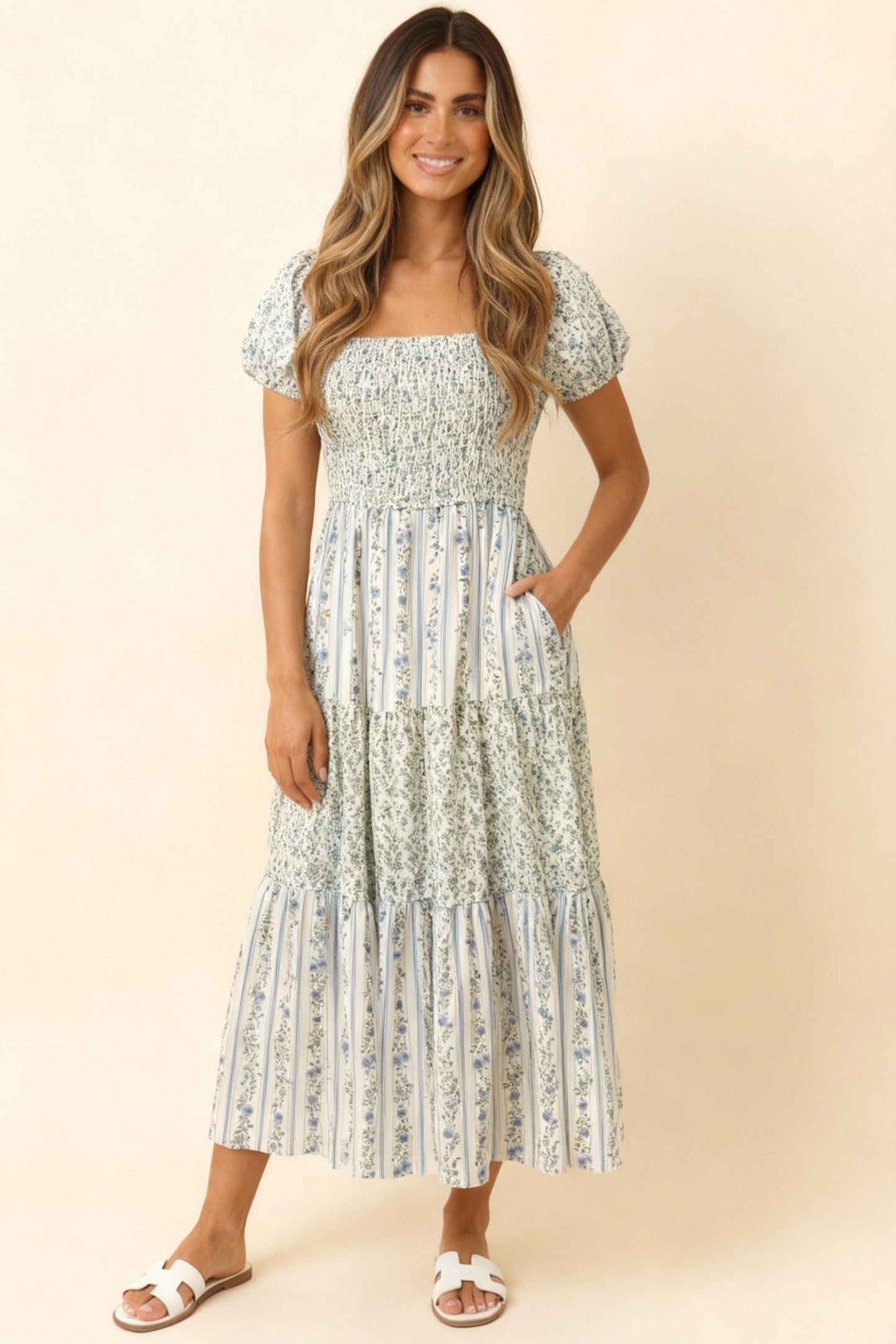 Spring Skies Printed Midi Dress (S-3X)