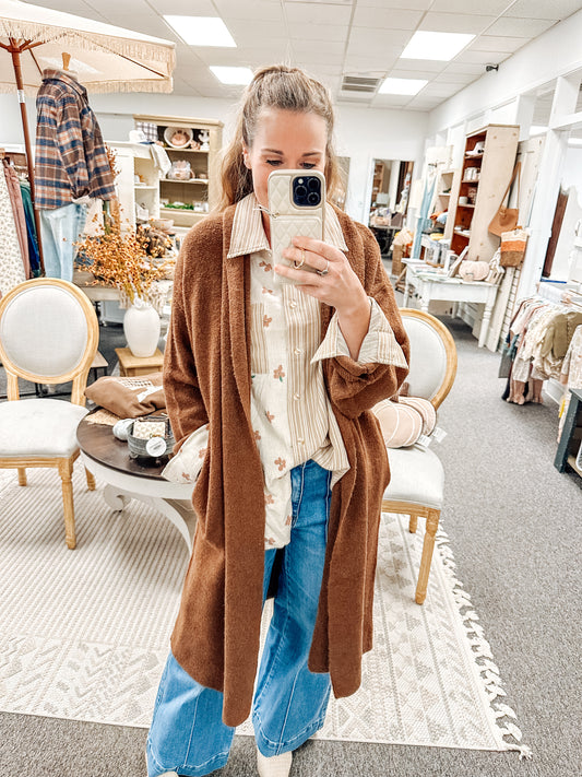 Harvest Hues Longline Duster-Brown