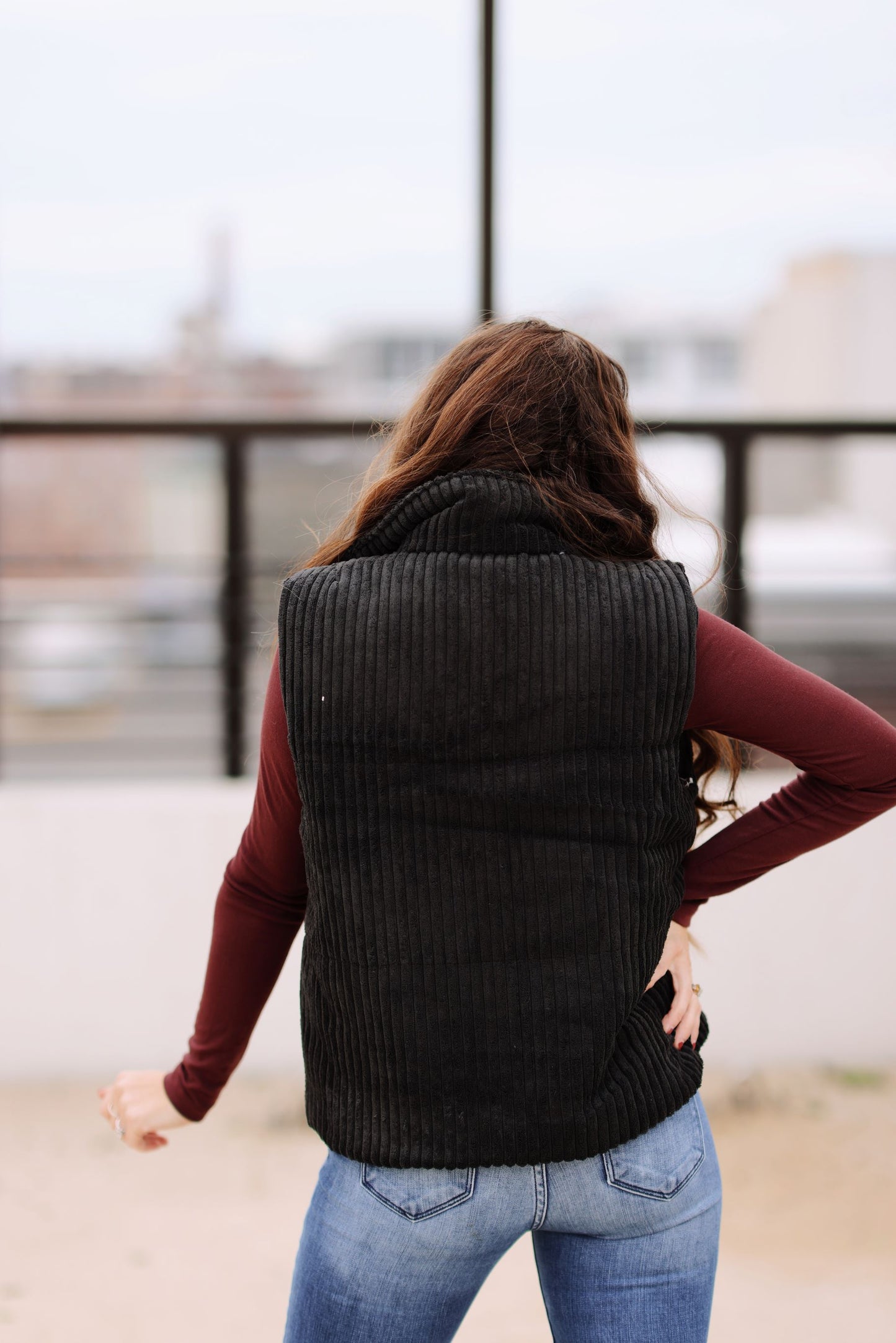 Take the Plunge Corduroy Vest-Black
