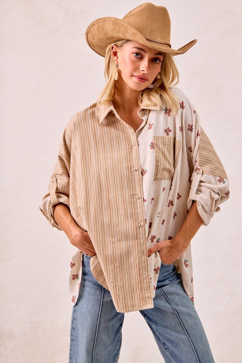 All Mixed Up Print Button Up (S-XL)