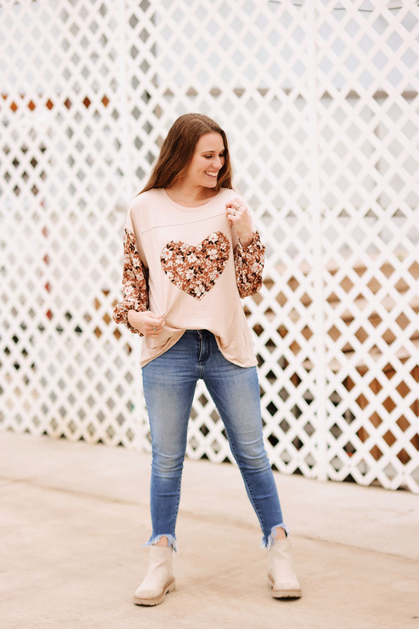 Botanical Heart Patch French Terry Knit Top (S-3X)