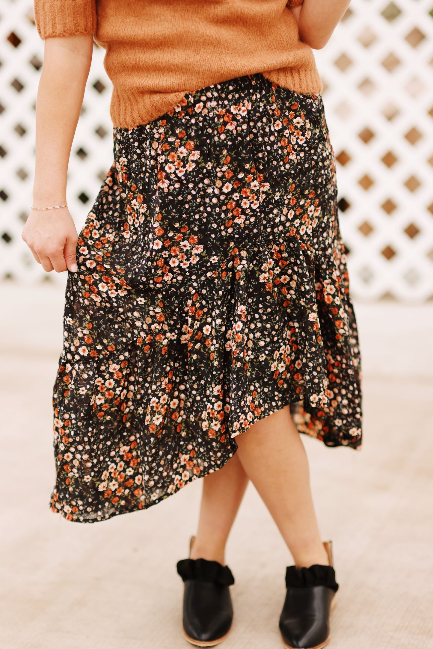 Flower Power Asymetrical Midi Skirt (S-3X)