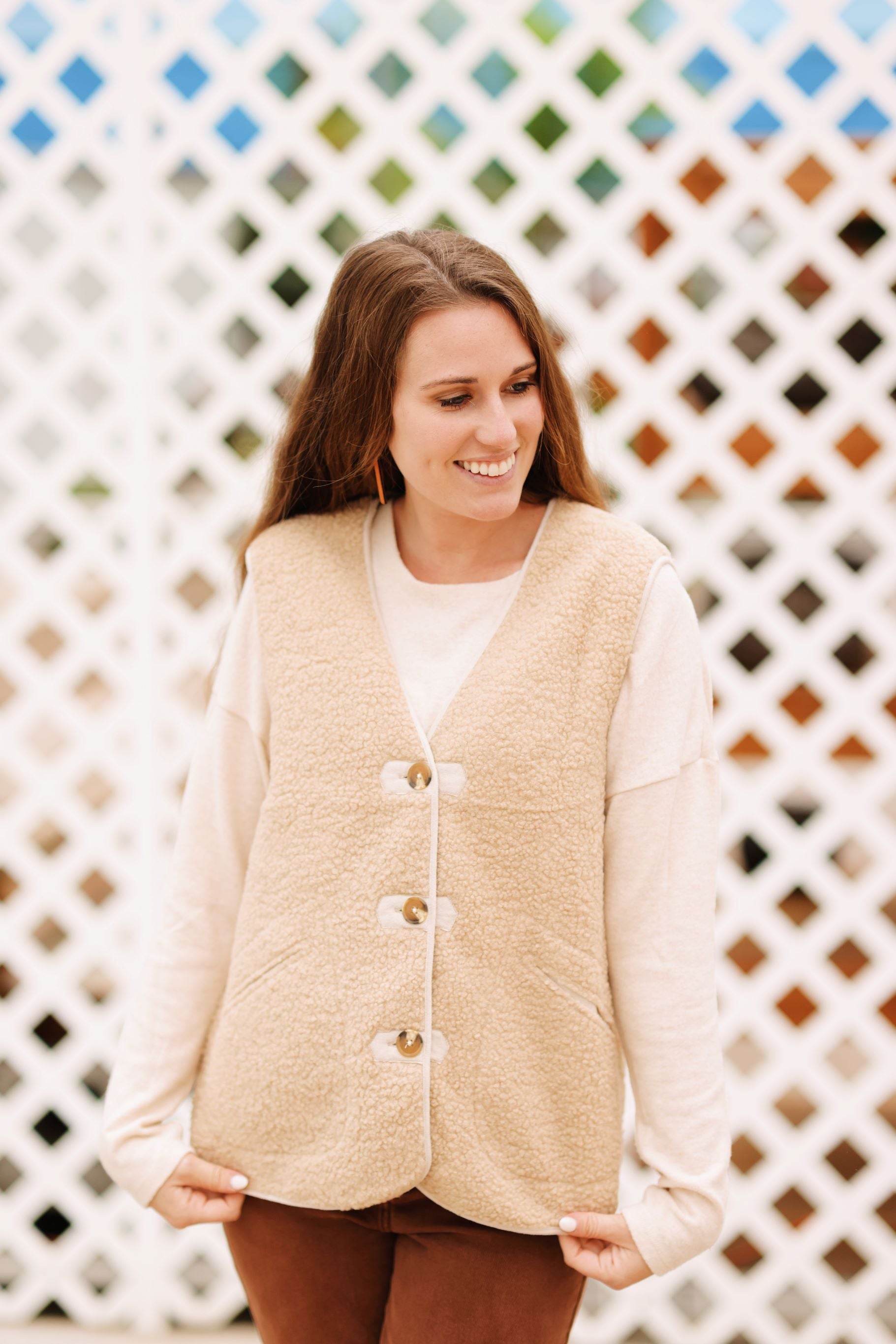 Fuzzy Button Up Fleece Vest Taupe The Boxed Bowtique