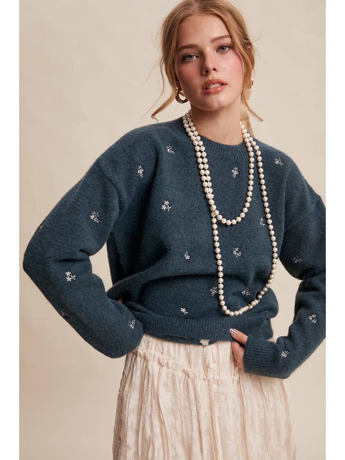 Evergreen Elegance Embroidered Sweater