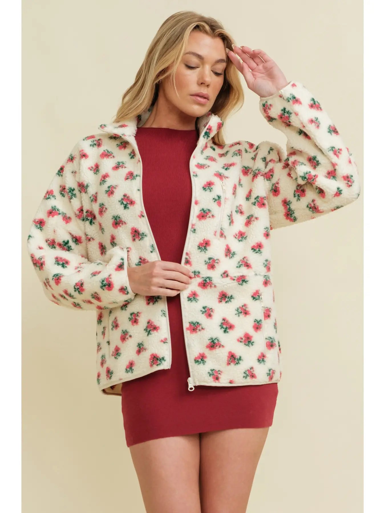 Floral Flurry Zip Up-Pink