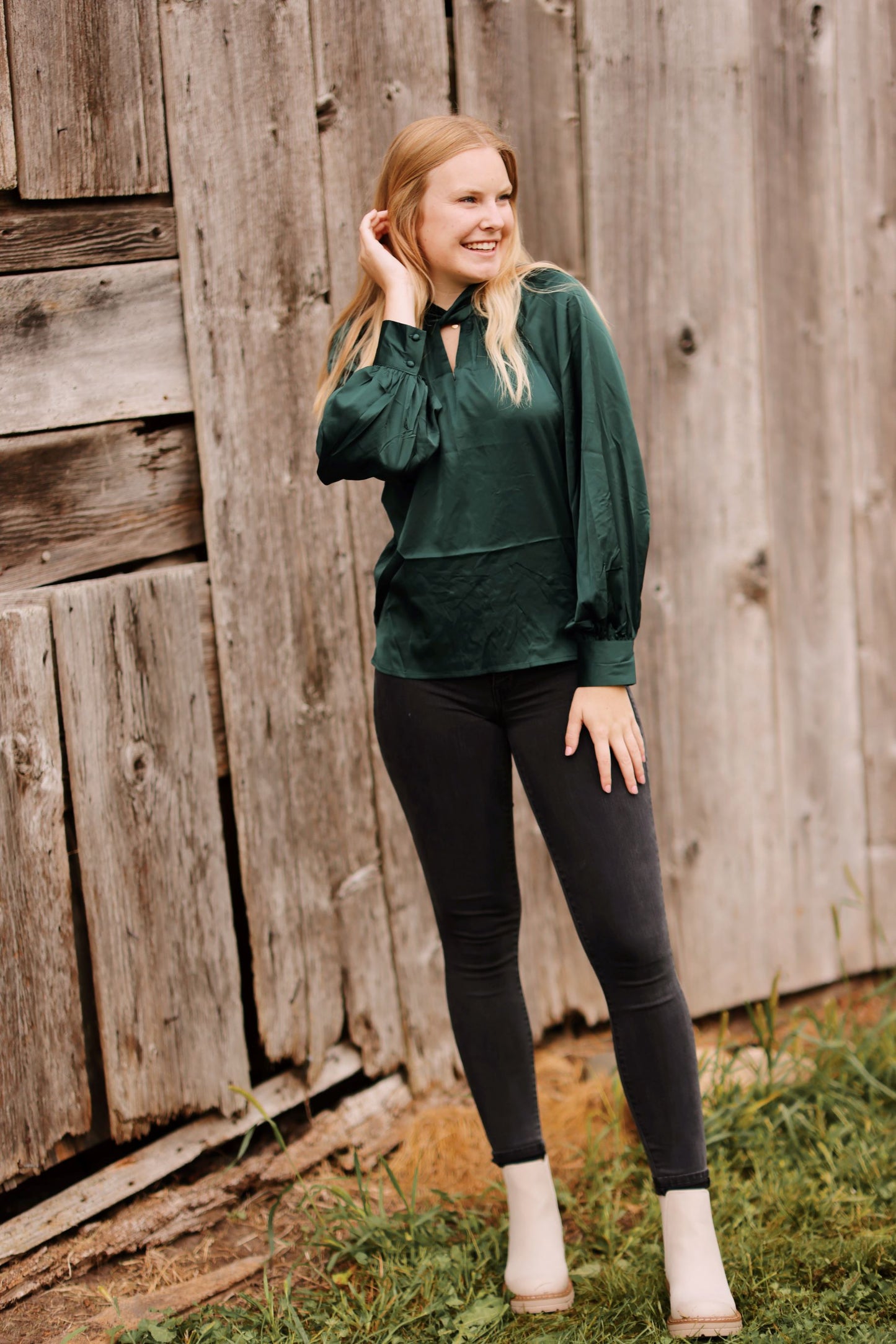 Serenity Silk Blouse-Hunter Green