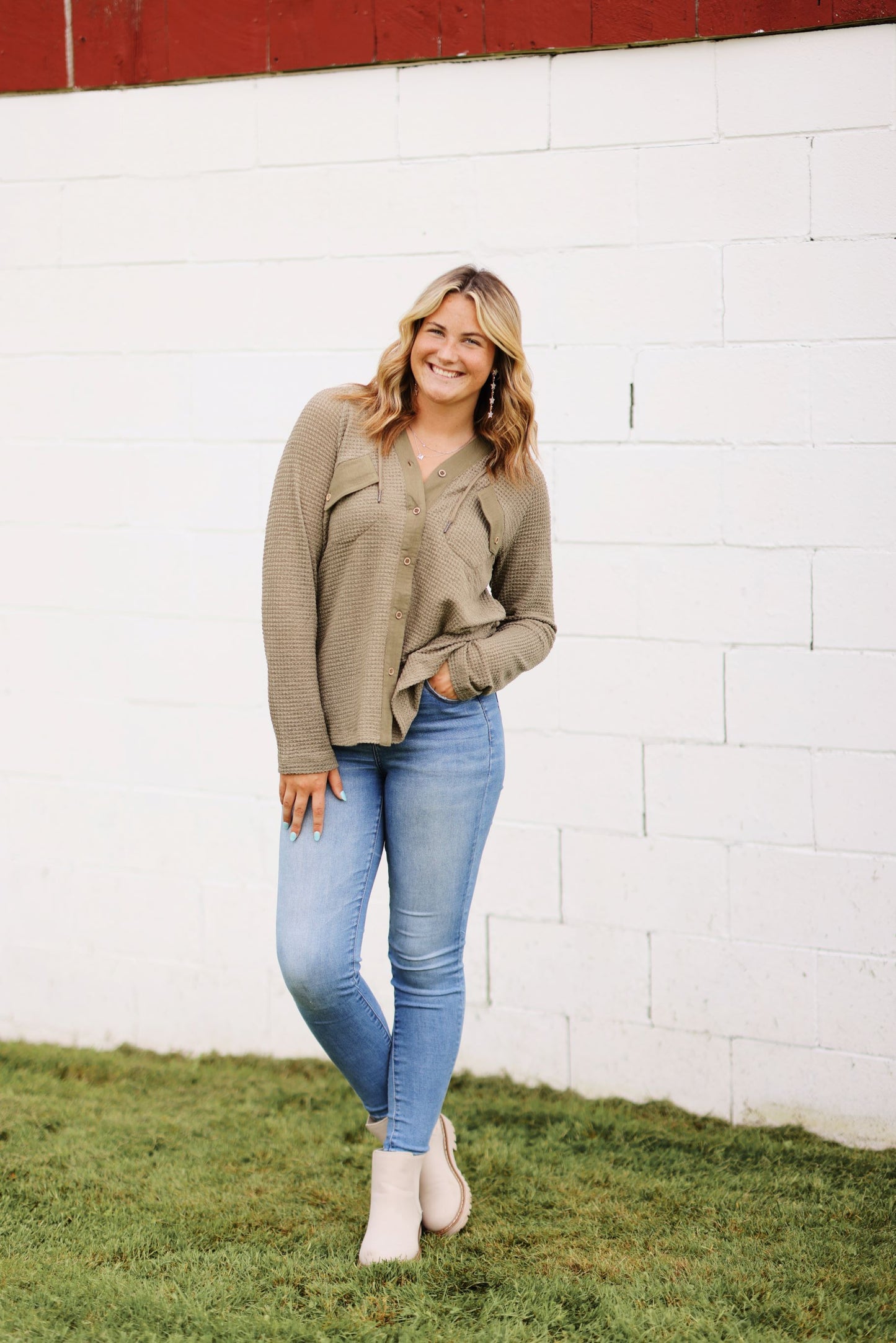 Evergreen Waffle Knit Button Up (2 colors)
