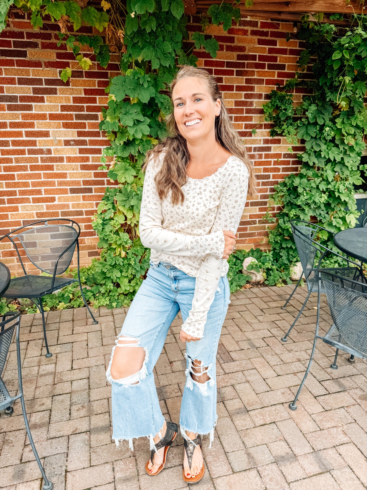 Shadowed Petals Lettuce Hem Top-Blush