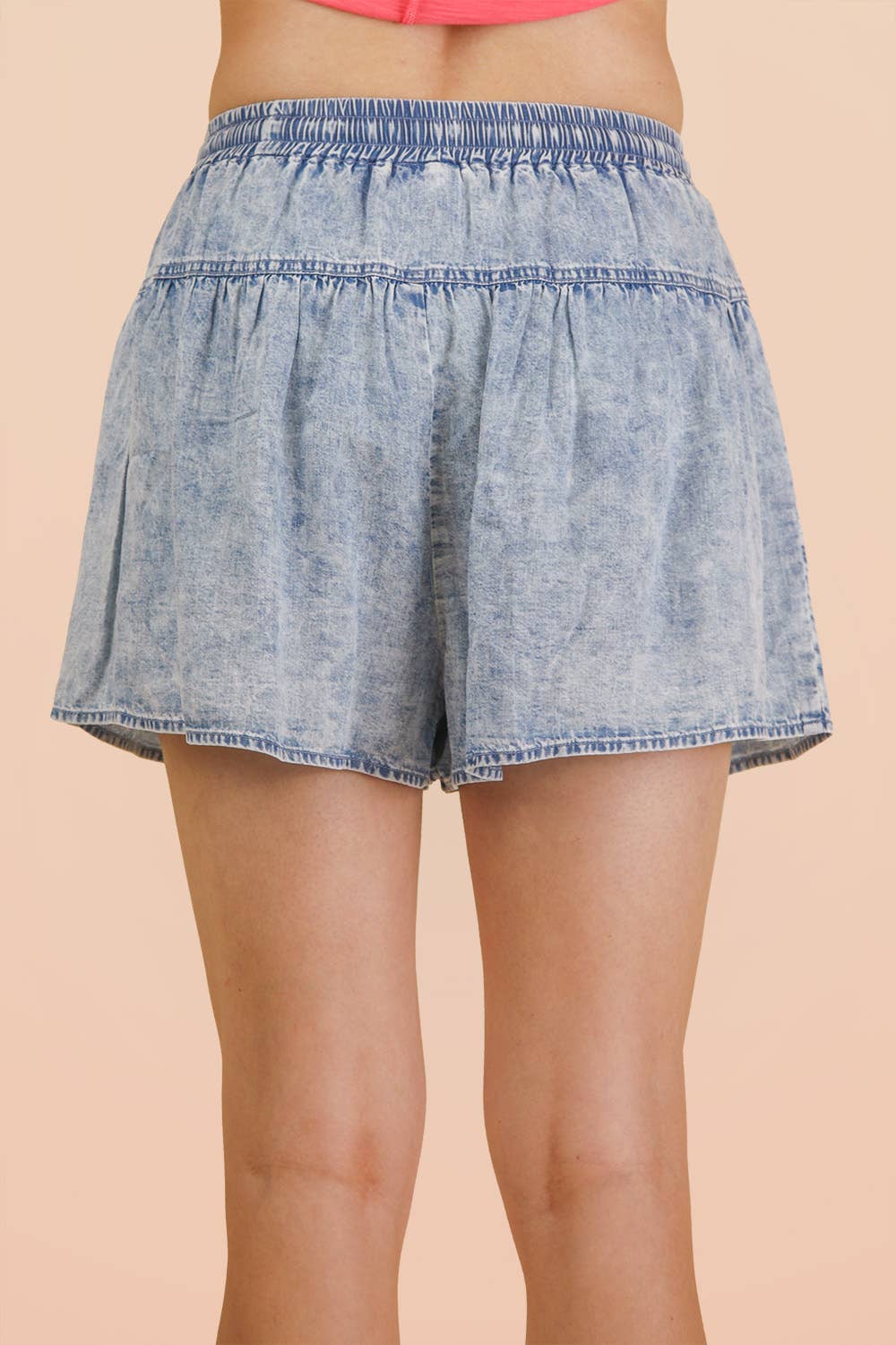 Chambray Button Down Flare Shorts