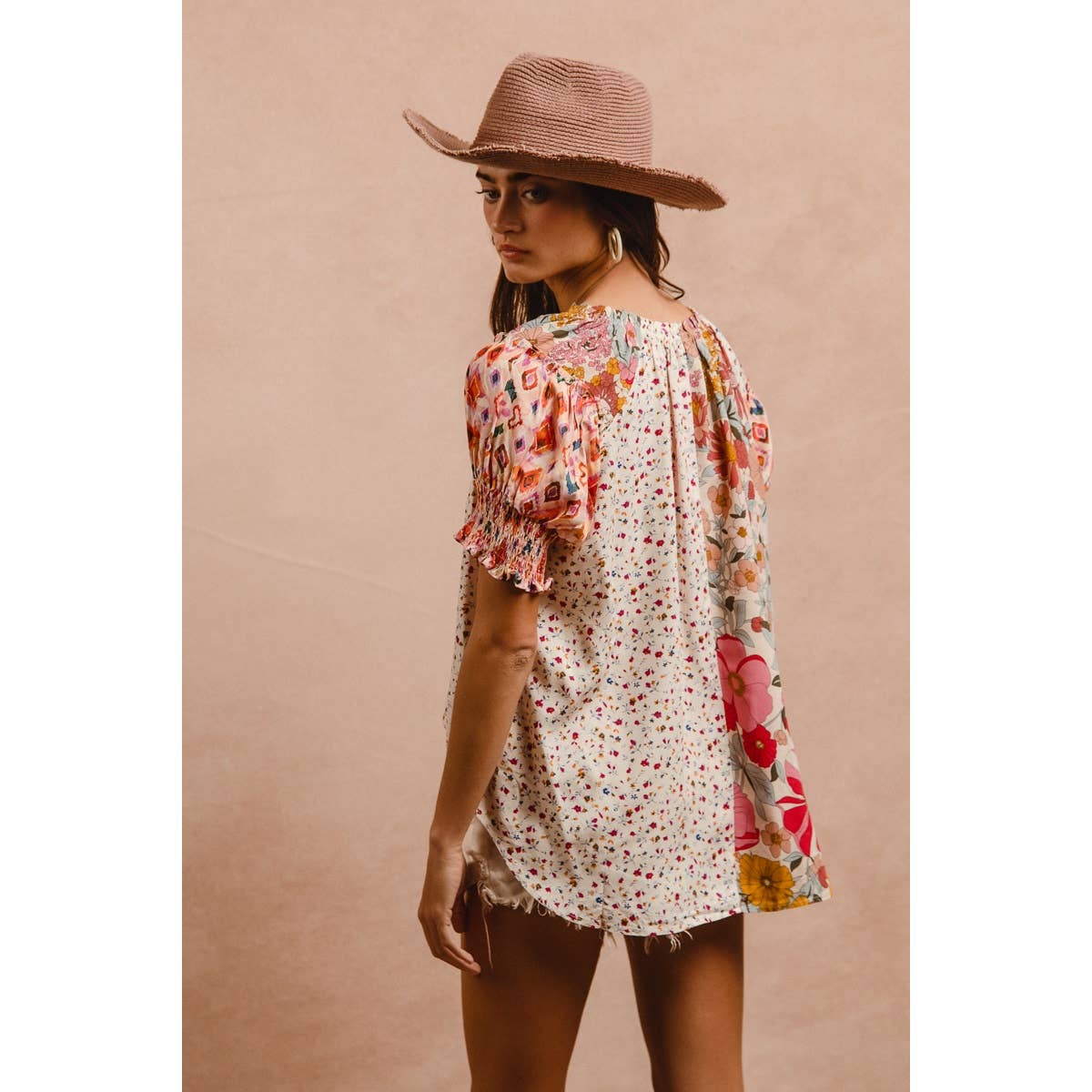 Woven in Print Peasant Top (S-XL)