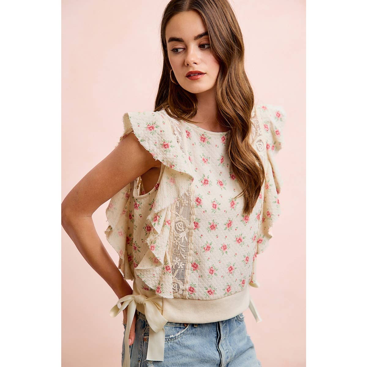 Floral Whisper Ruffle Sleeve Top (S-XL)