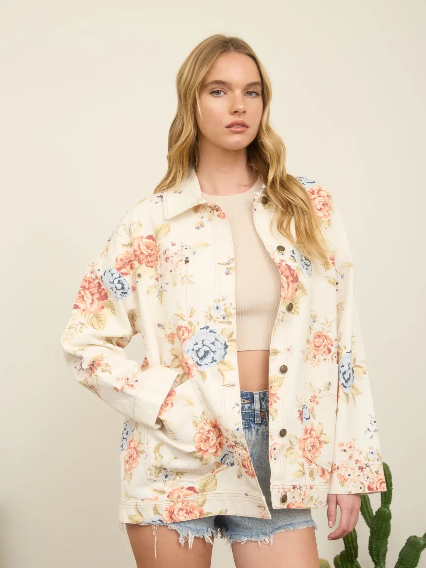 Renewed Season Floral Denim Jacket