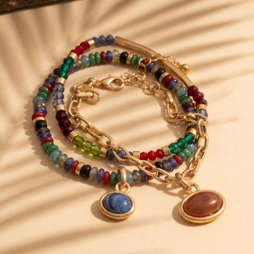 Beaded Chain Mix Stone Charm Bracelet Set