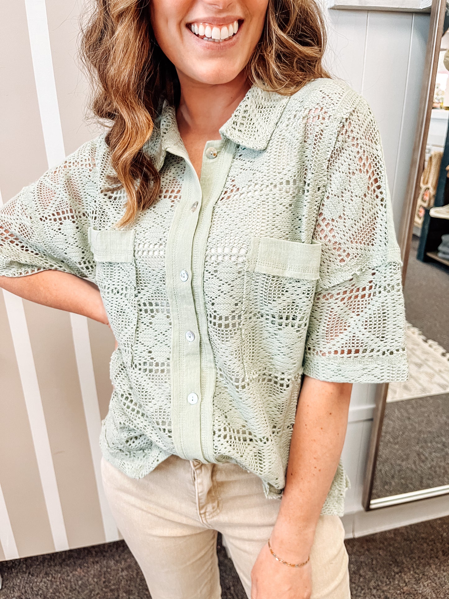 Oceans Are Calling Crochet Button Down Top