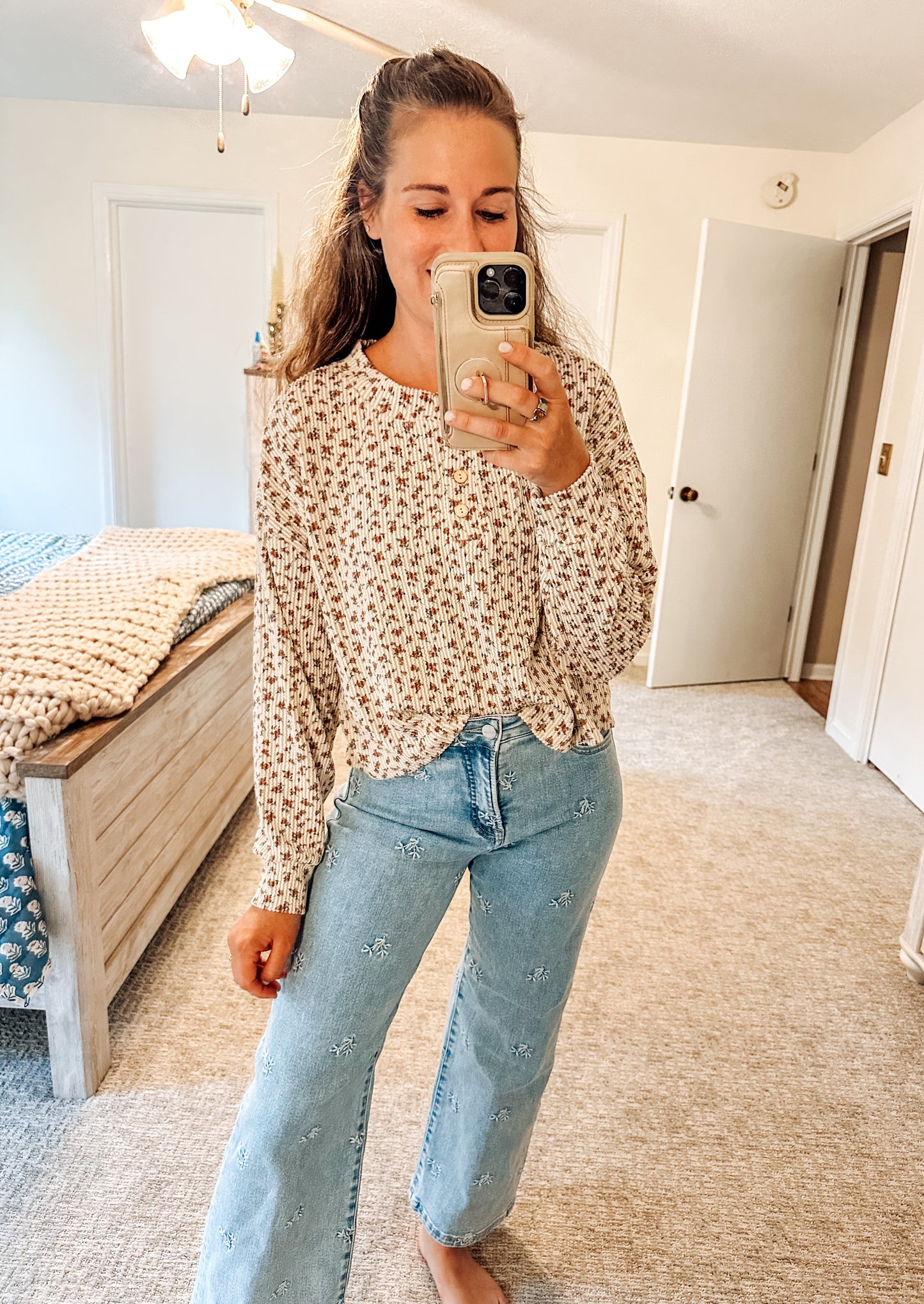 Whispering Florals Ribbed Knit Top