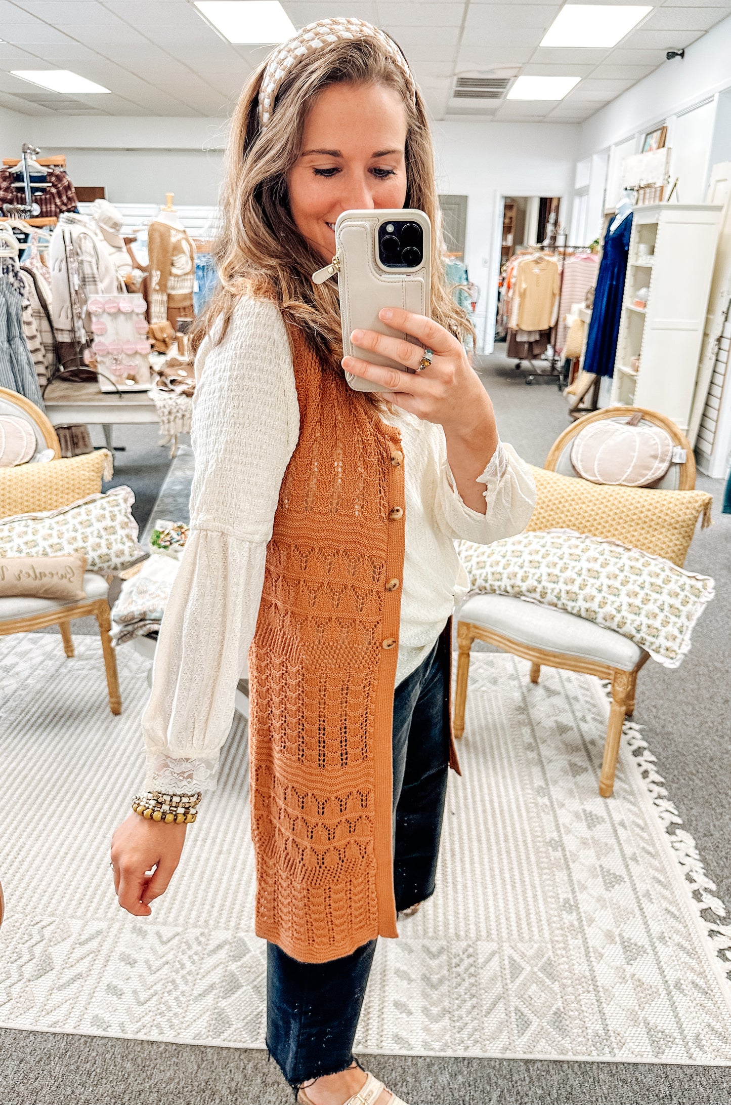 Stitched in Style Midi Duster-Terracotta