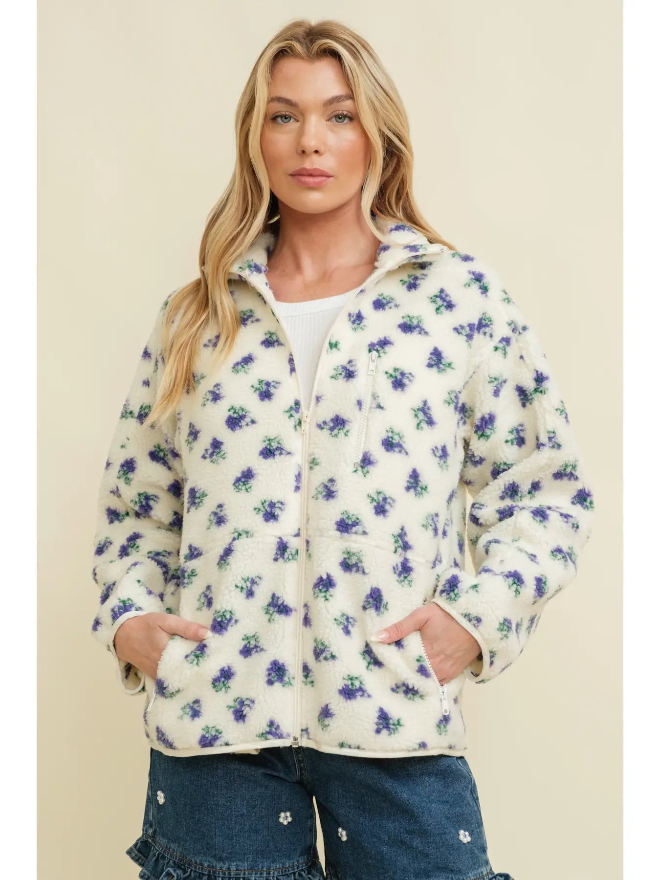 Floral Flurry Zip Up-Purple