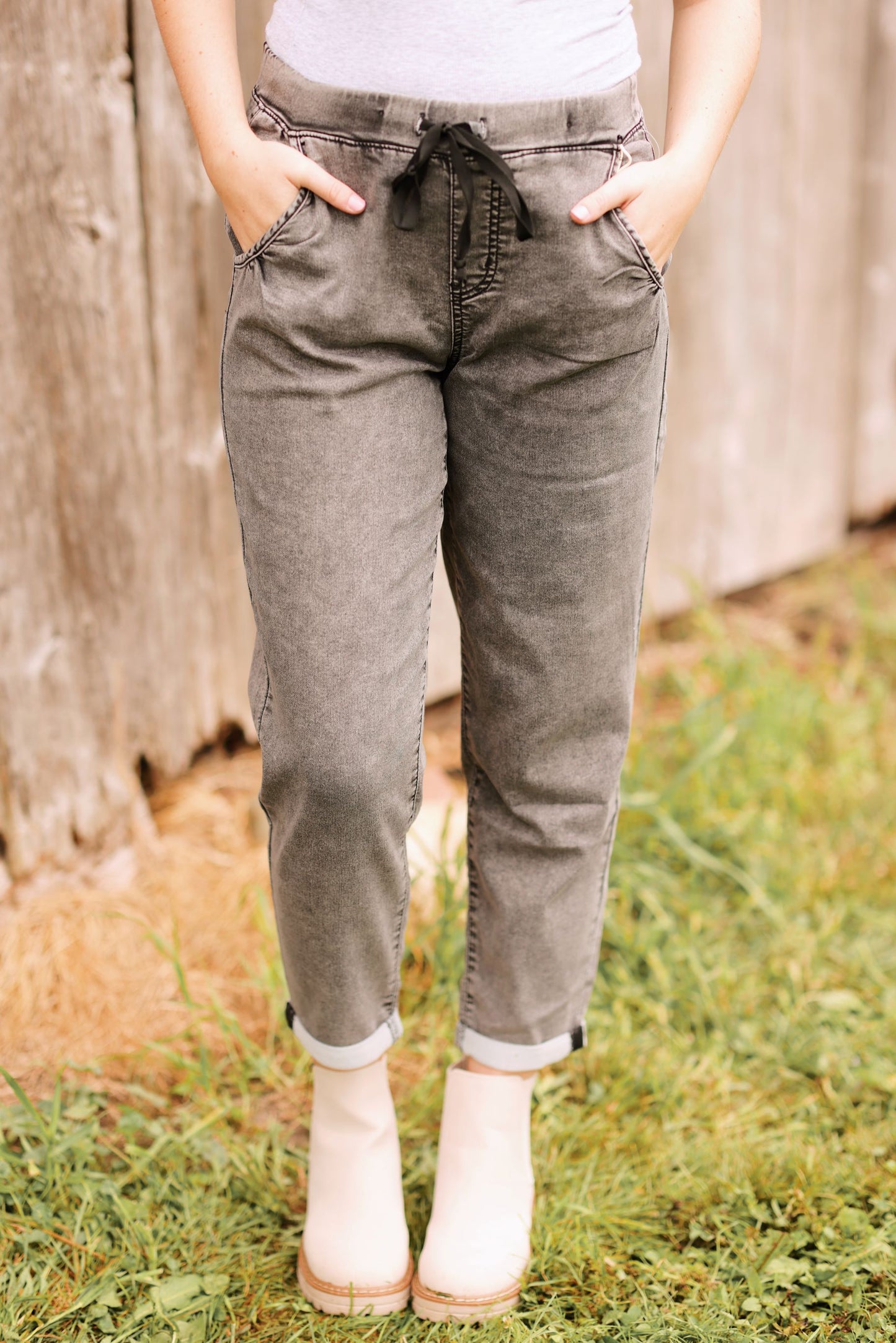 Vintage Days Denim Joggers-Black (S-XL)
