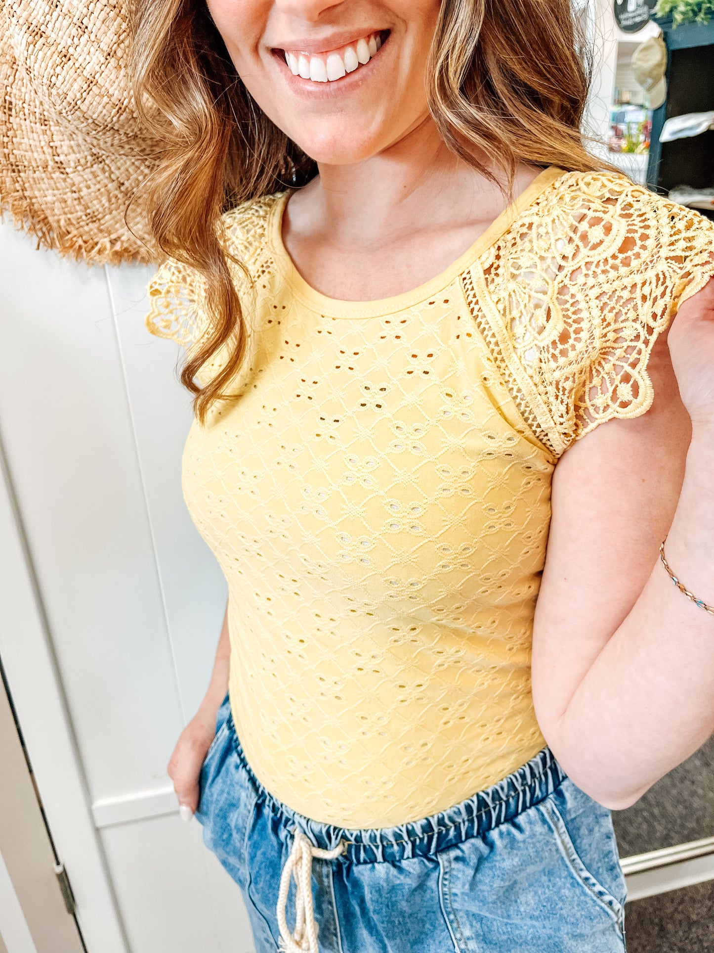Golden Magnolia Eyelet Blouse (S-3X)