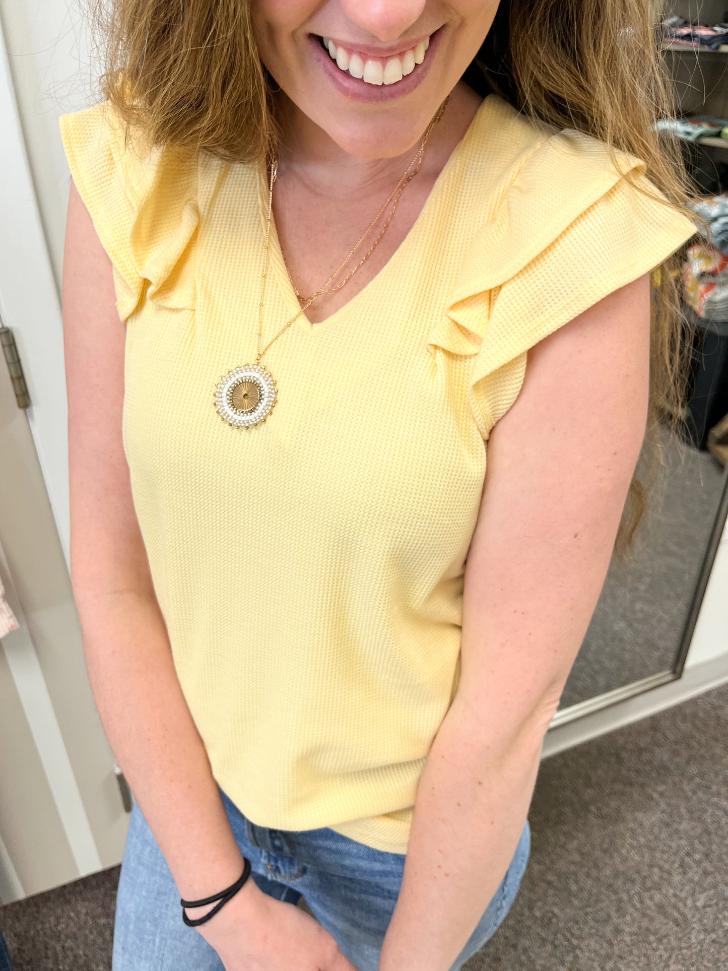 Banana Split Ruffle Ribbed Top (S-XL)