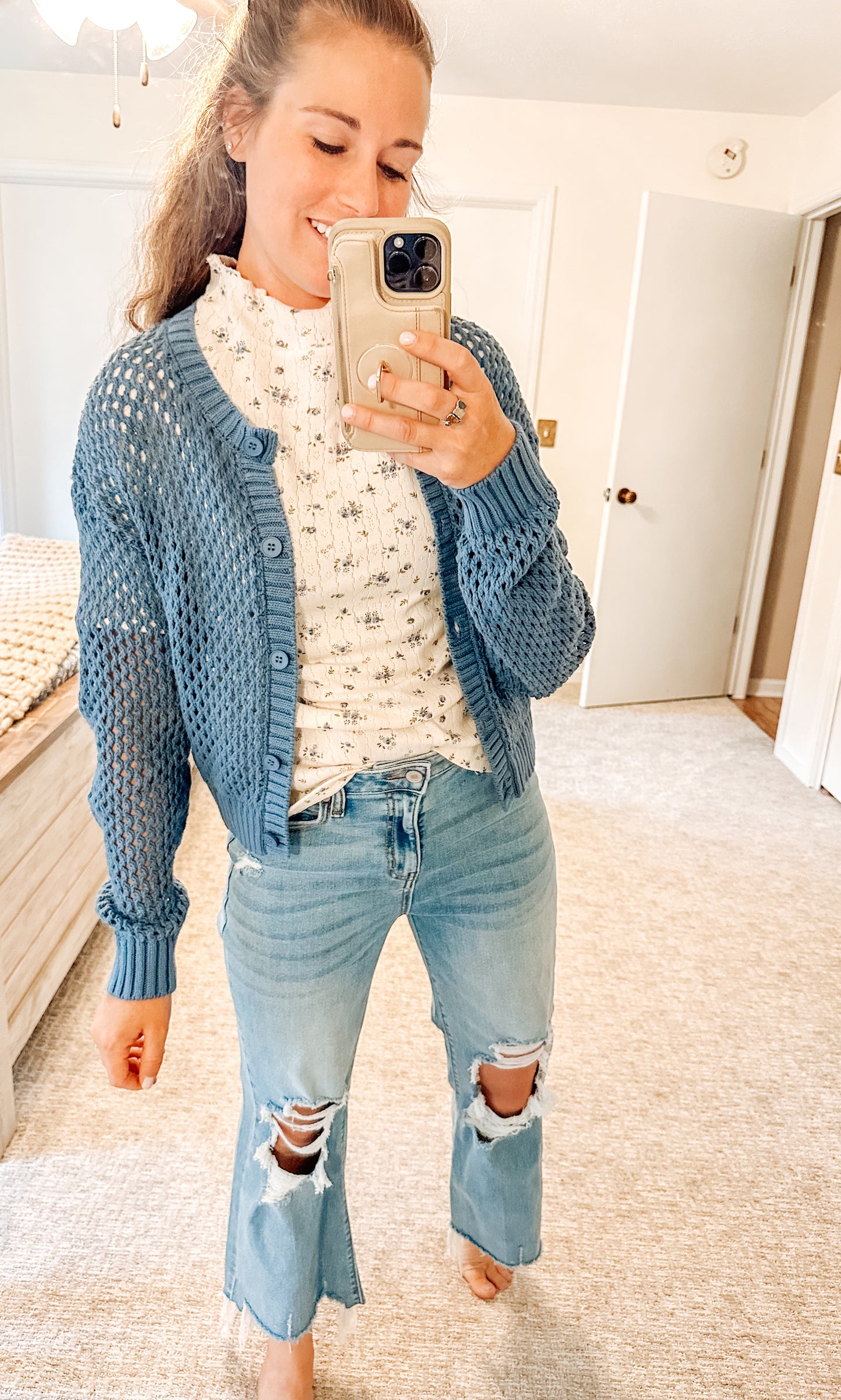 Timber Tones Crochet Cardigan-Dusty Blue
