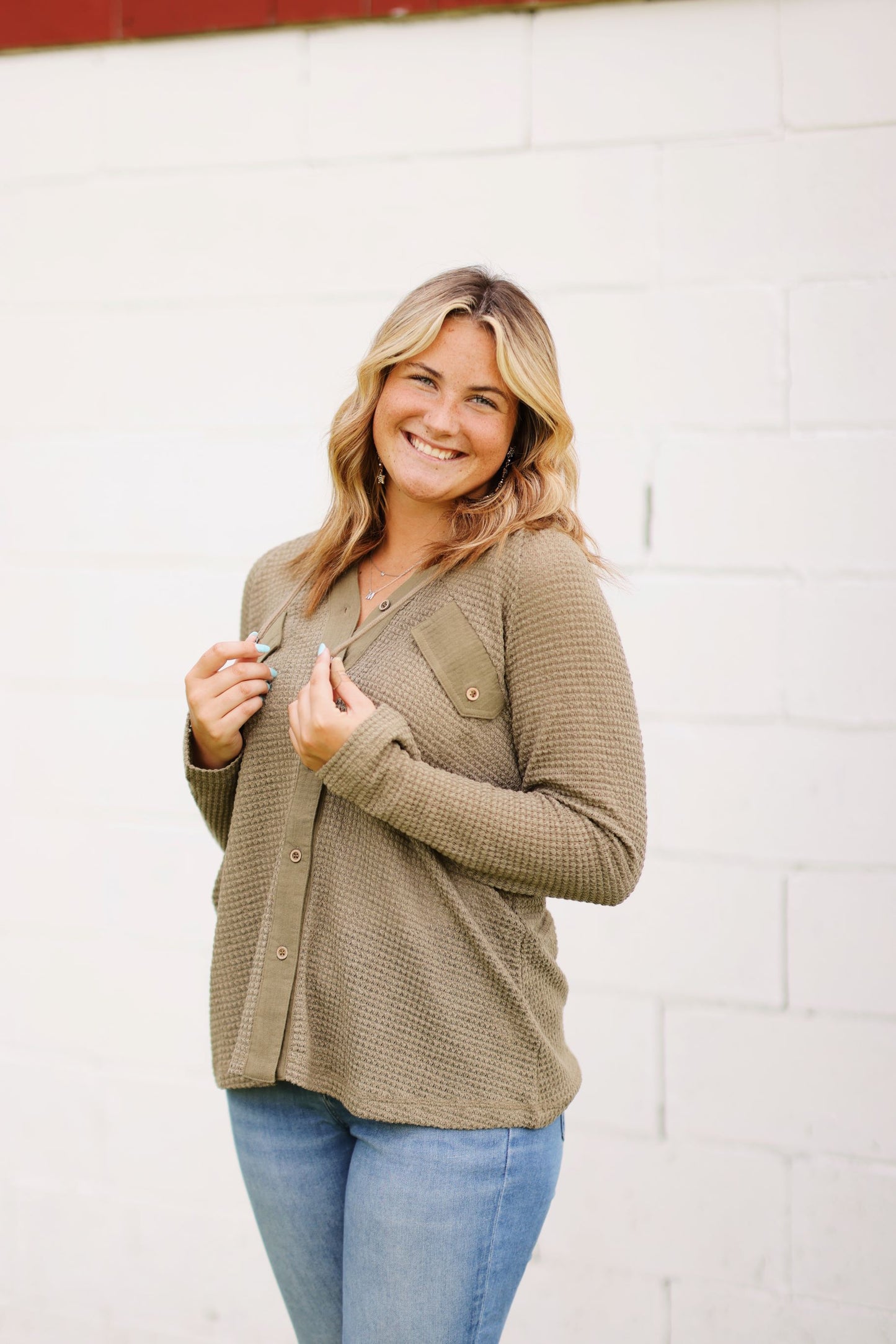 Evergreen Waffle Knit Button Up (2 colors)