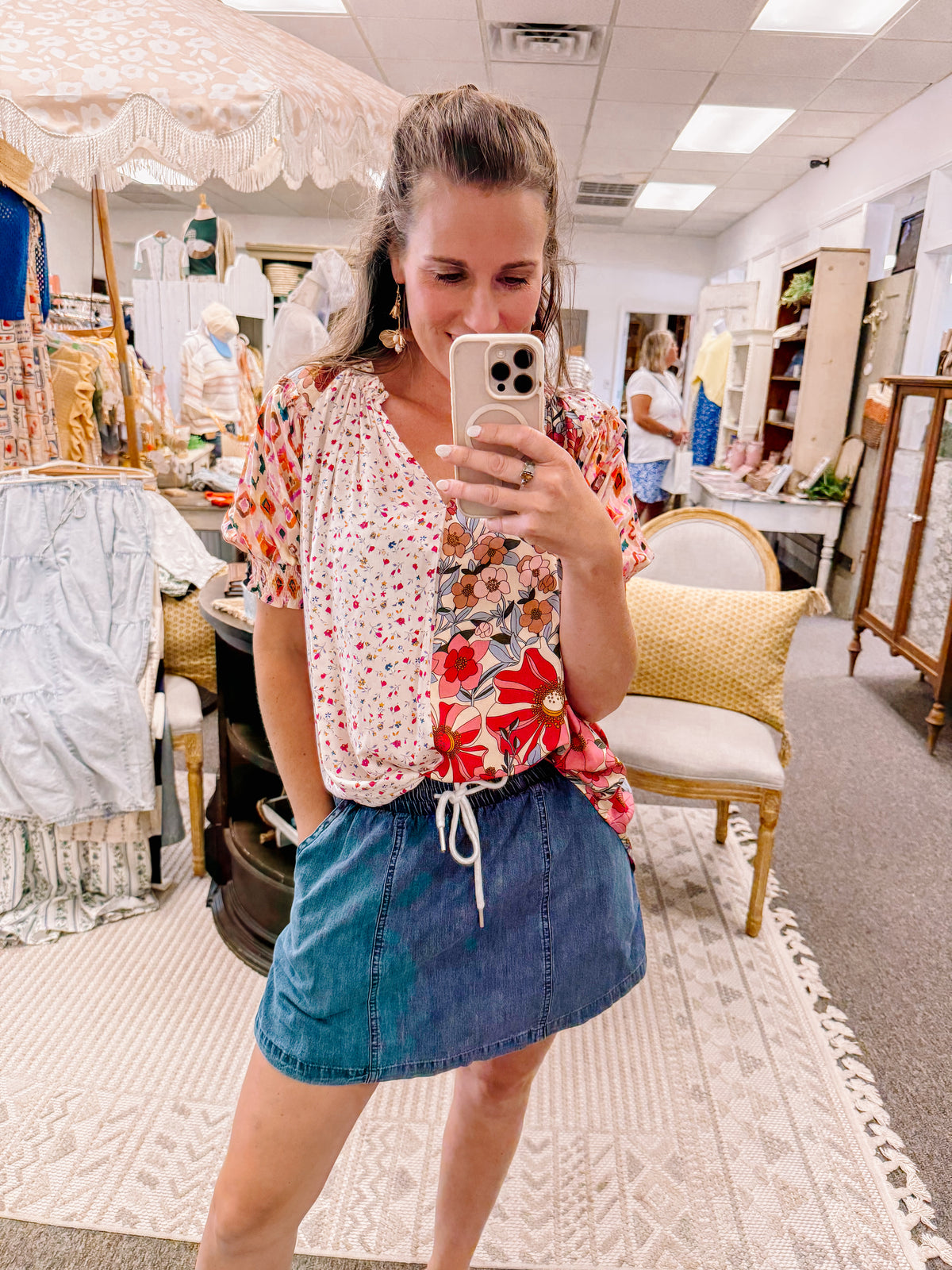 Woven in Print Peasant Top (S-XL)