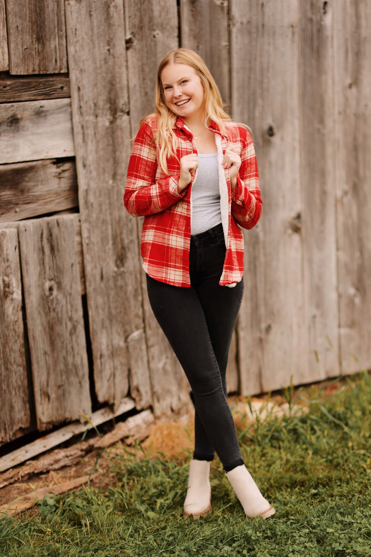 Holiday Fever Fleece Plaid Shacket-Red
