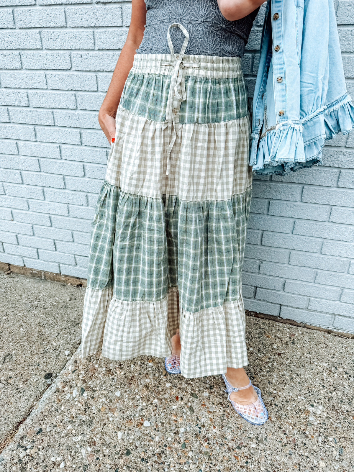 Sage & Sand Gingham Skirt (S-XL)