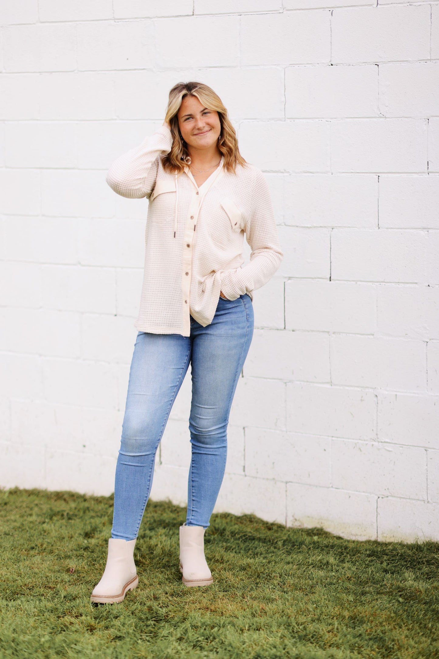 Evergreen Waffle Knit Button Up (2 colors)