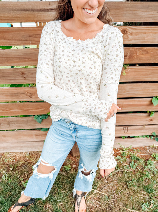 Shadowed Petals Lettuce Hem Top-Blush