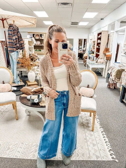 Softline Knit Popcorn Cardigan-Taupe (S-XL)