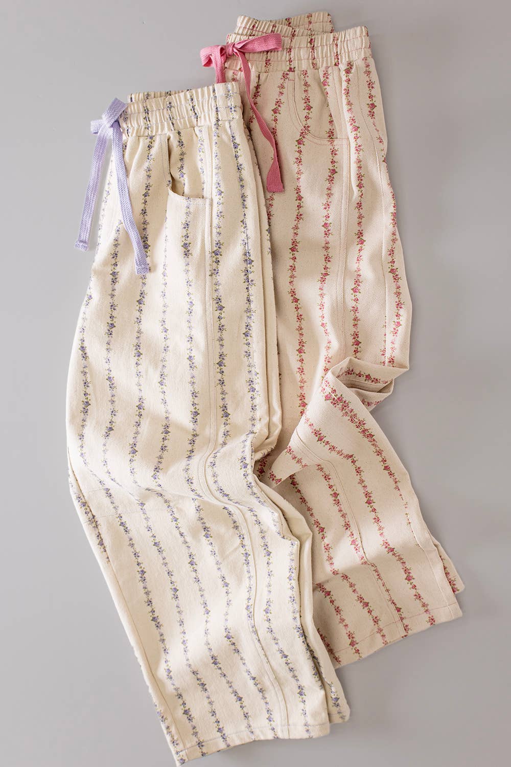 Vintage Print Barrel Pants-Pink