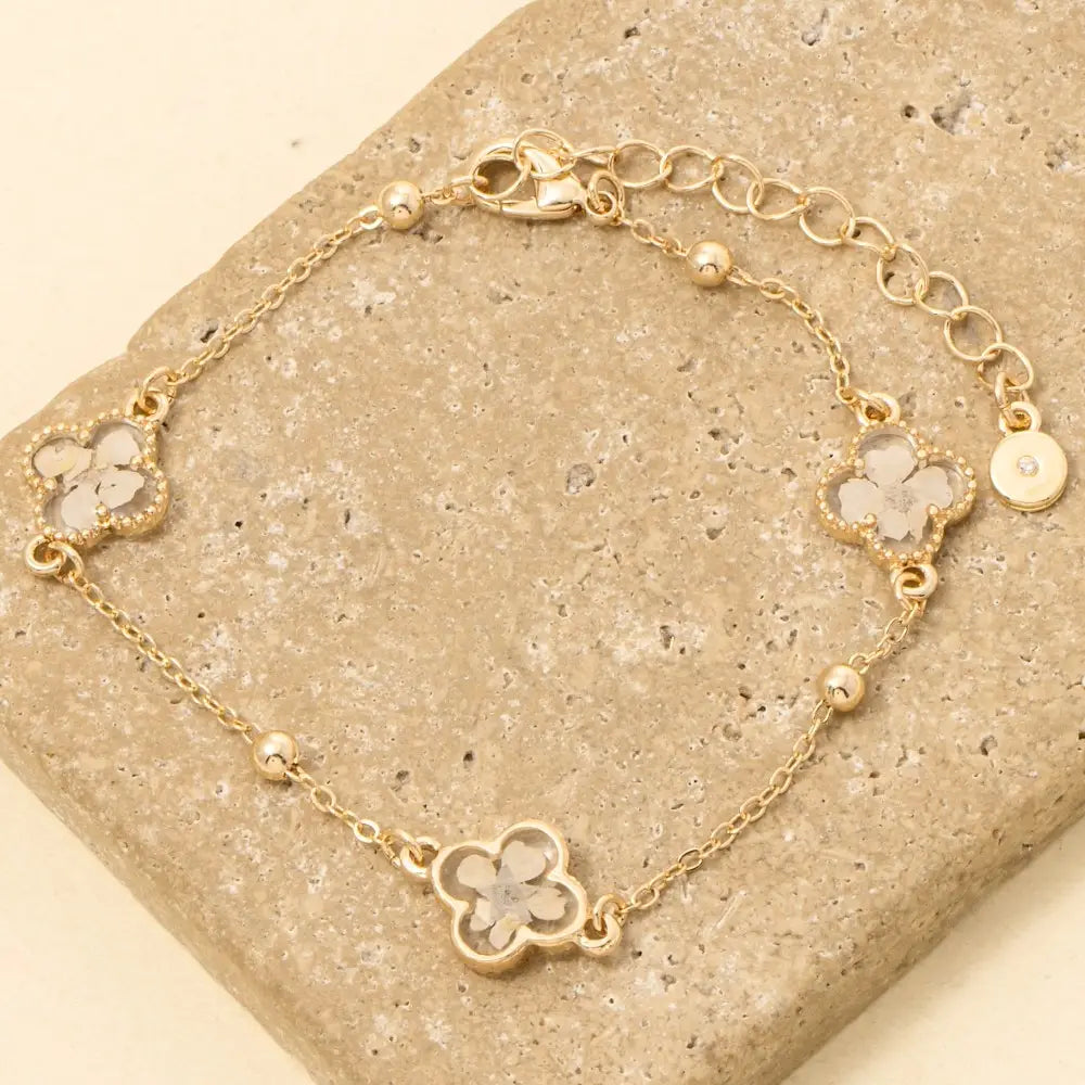 Pressed Flower Clover Chain Bracelet